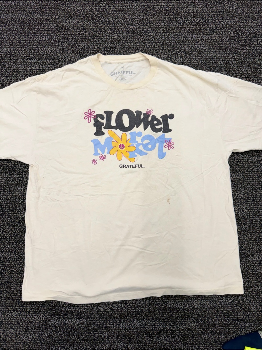 Grateful Flower Motif Cream Short Sleeve Tee